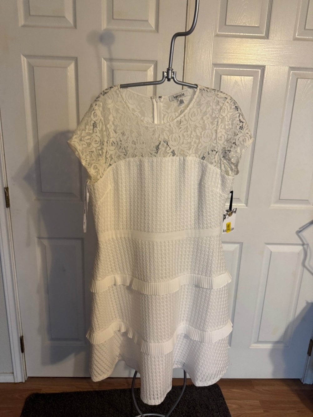 Kenzie White Lace Yoke Textured Fit & Flare Mini Dress